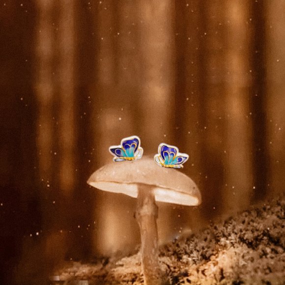 Enamel Sterlling Silver butterfly Earrings Studs - Picture 3 of 4